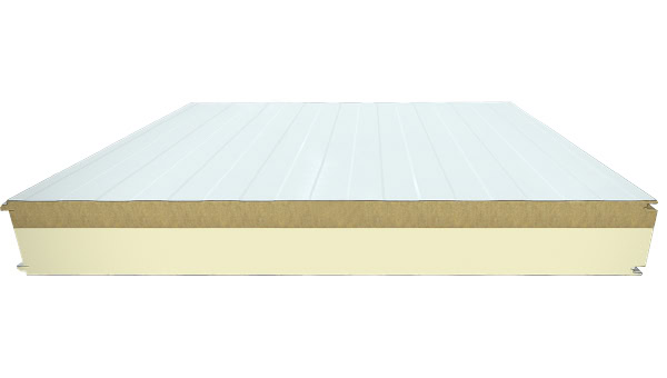 High-density foam core insulated panel with white weather-resistant exterior, ideal for commercial insulation and building applications.