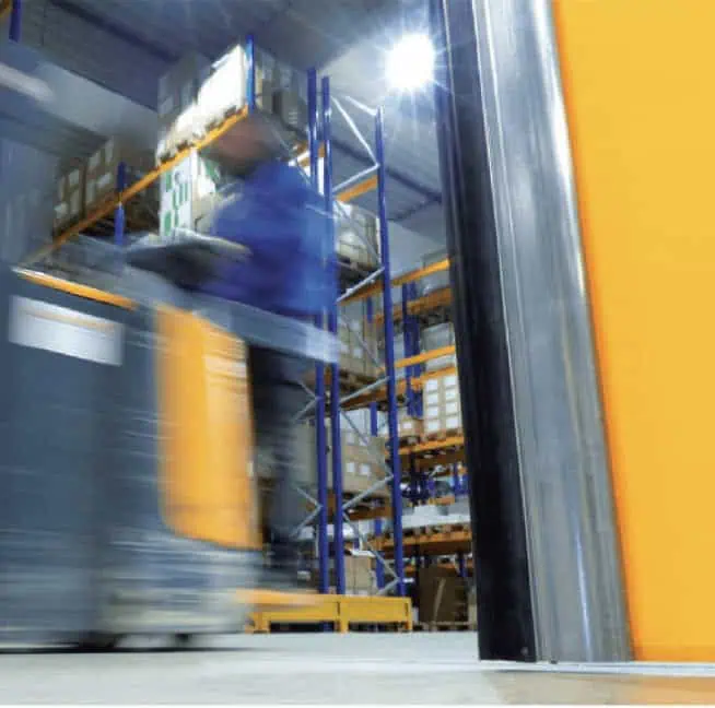 Efficient warehouse storage system with a forklift moving goods on shelves, showcasing Safeguard Systems Group's advanced security and logistics solutions in China.