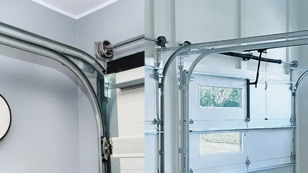 Double track and single track garage door systems comparison showing different overhead rail configurations