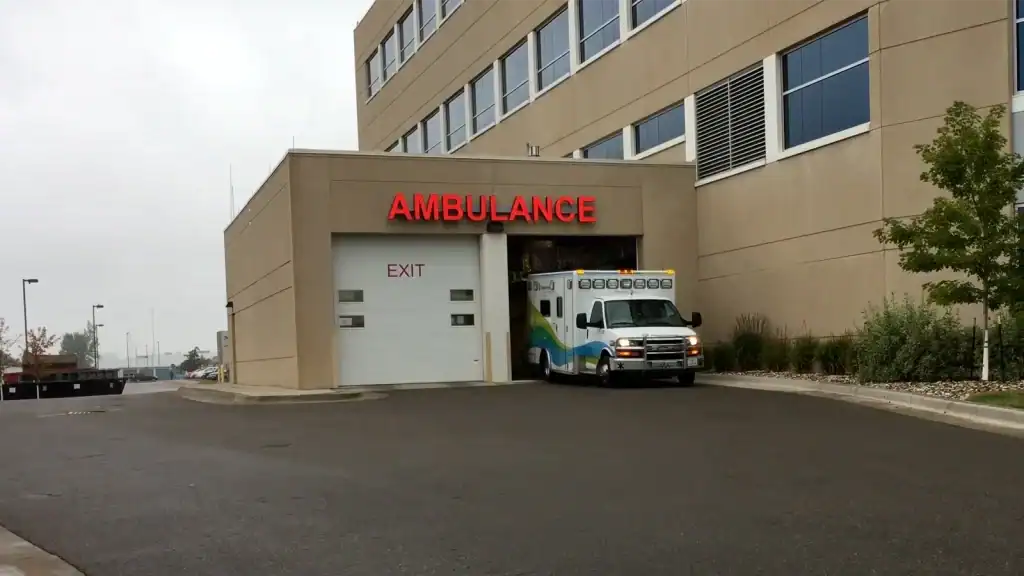 Ambulance entrance door system at hospital emergency access bay