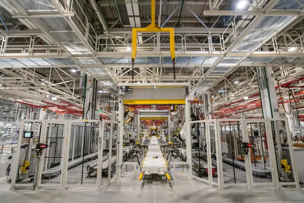 Industrial manufacturing facility doors supporting production line workflow and equipment access