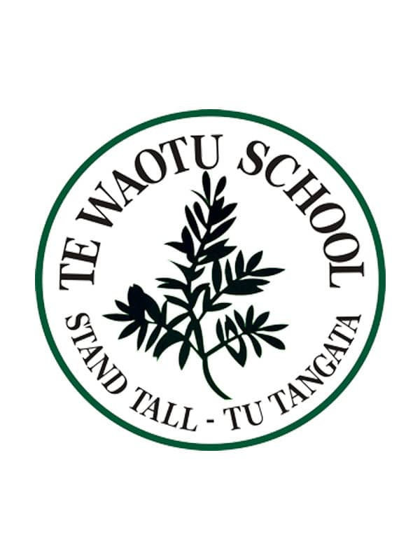 Sanson Agriculture logo with TE WAIOTU SCHOOL and NZ native plant illustration.