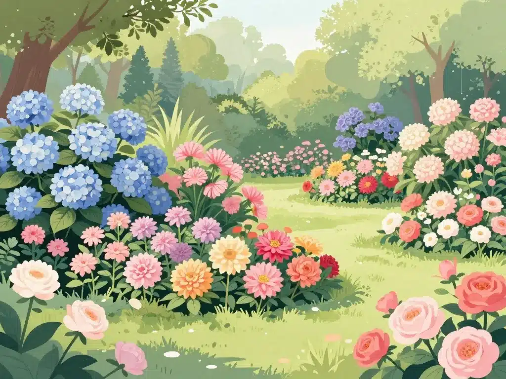fleurs grosse boule hydrangea dahlia pivoine massif
