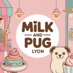 Illustration coffee shop kawaii Milk and Pug Lyon