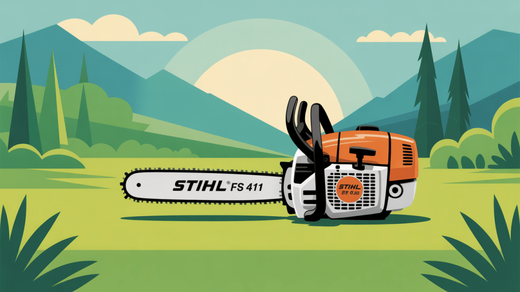 Débroussailleuse Stihl FS 411 avis dans paysage verdoyant