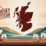 Illustration whisky scottish carte Écosse verres fûts