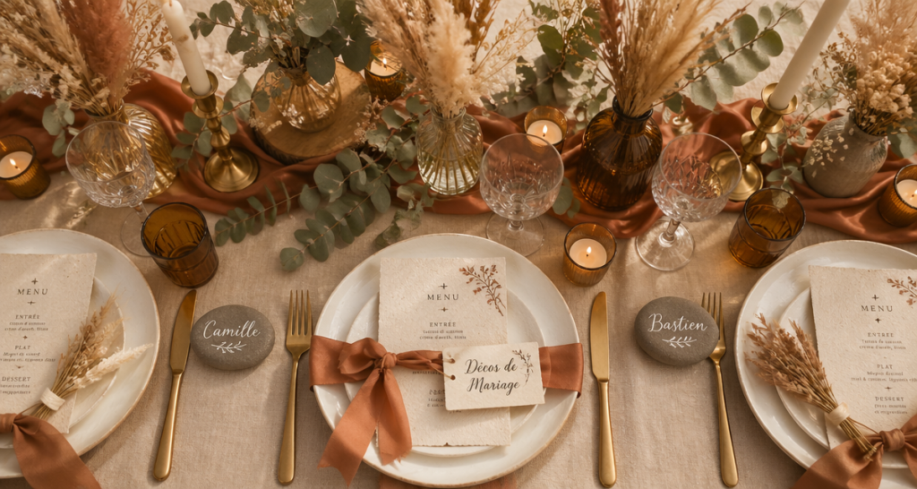decos de mariage table bohème terracotta