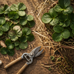 faut il couper les feuilles des fraisiers avant l'hiver sécateur feuilles coupées