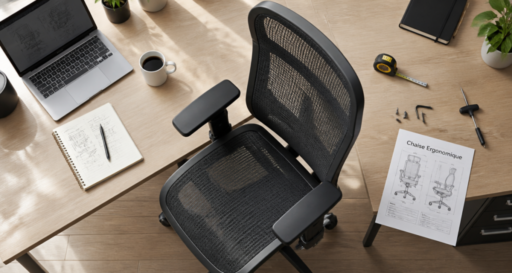 top chaise ergonomique sur bureau organisé