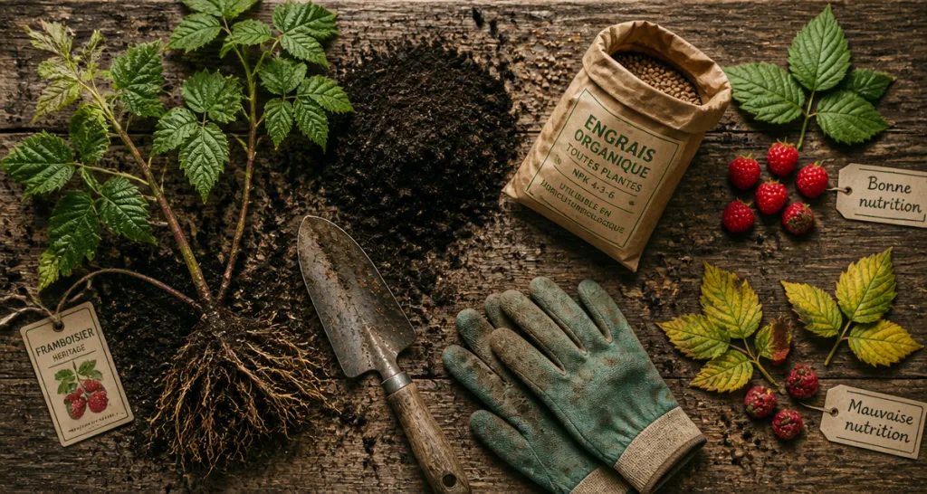 engrais framboisier compost outils jardinage