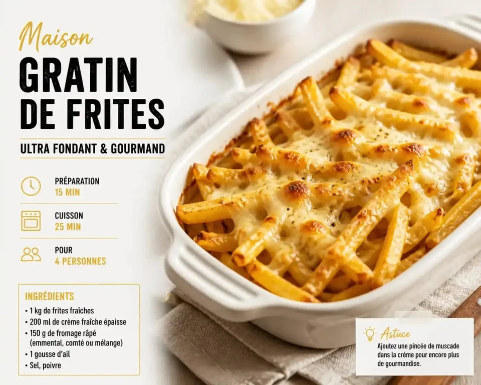 Gratin de restes de frites au fromage, une idée de recette anti-gaspillage pour savoir que faire avec des frites.