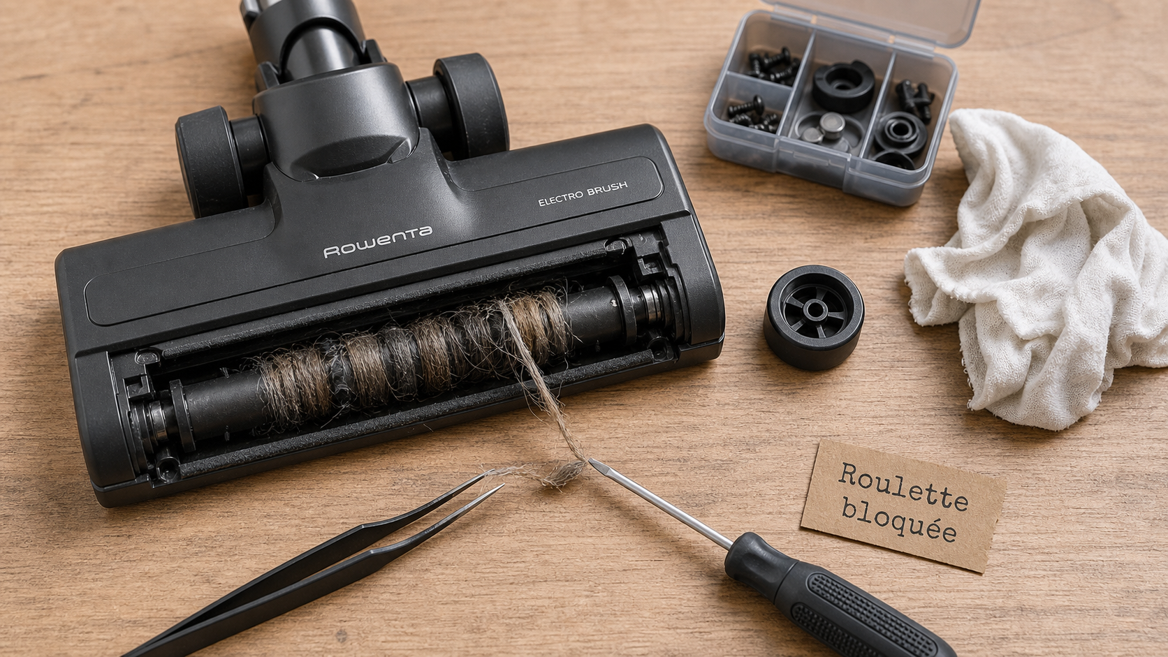 Problème roue aspirateur balai Rowenta : roulette bloquée sur axe métallique