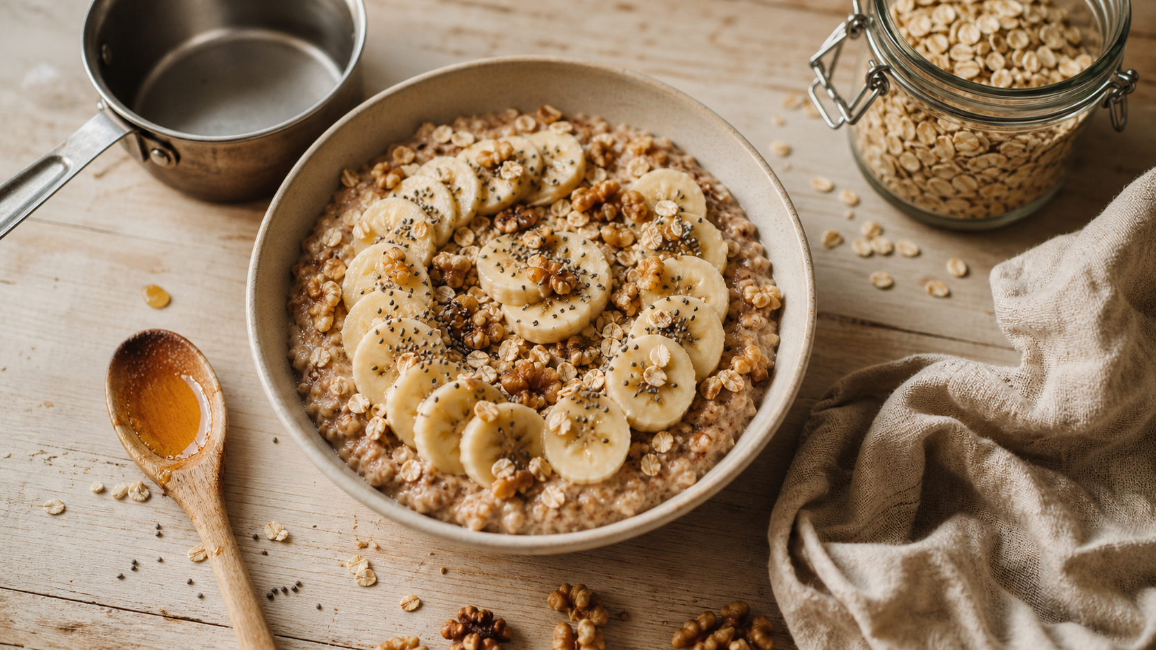 Recette flocon d'avoine petit déjeuner : porridge banane cannelle