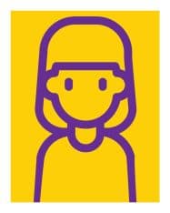 Cute purple and yellow illustrated girl for Say Cheese Kiwi branding.
