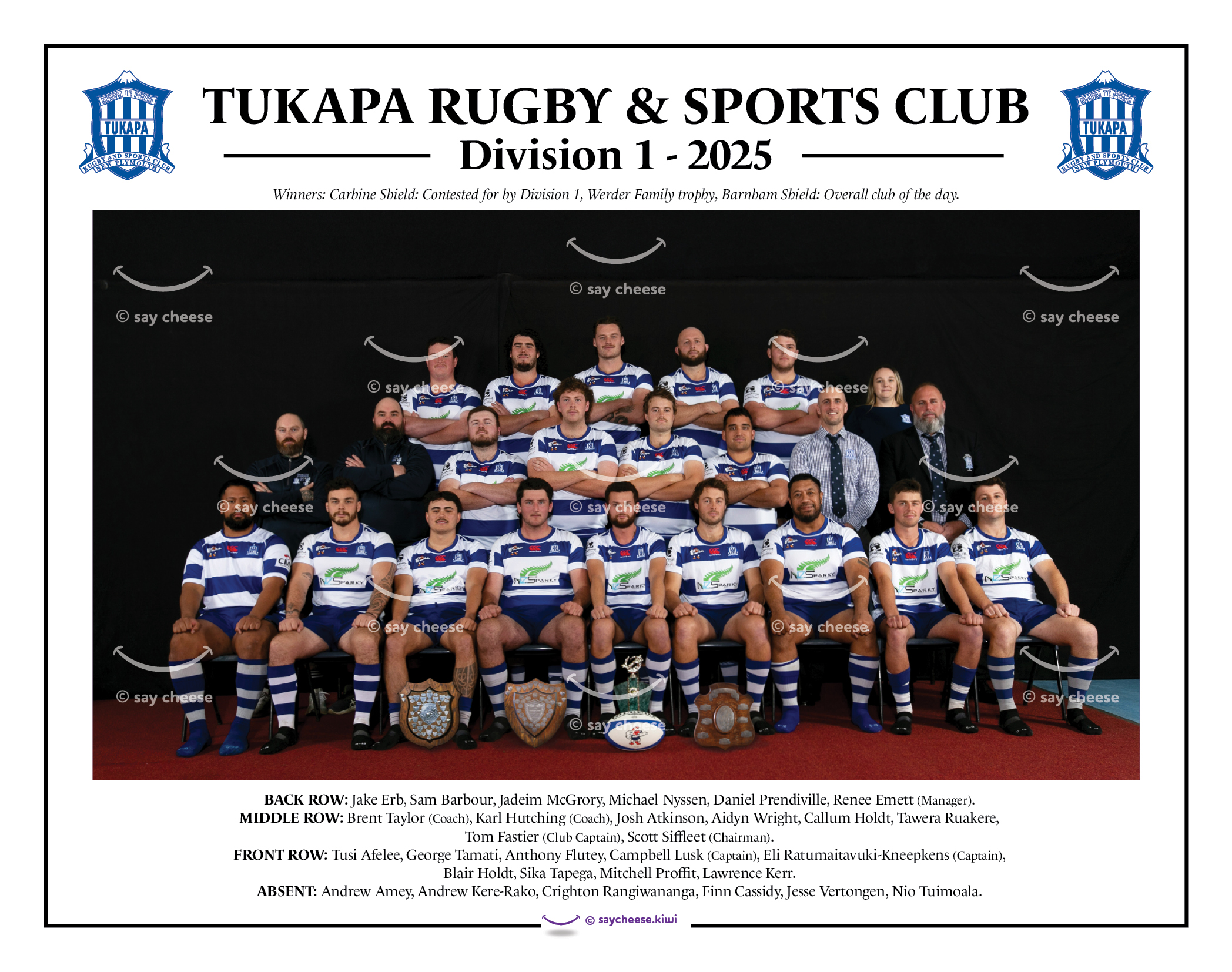 Tukapa Rugby & Sports Club team photo, Division 1 2025, NZ rugby league team.