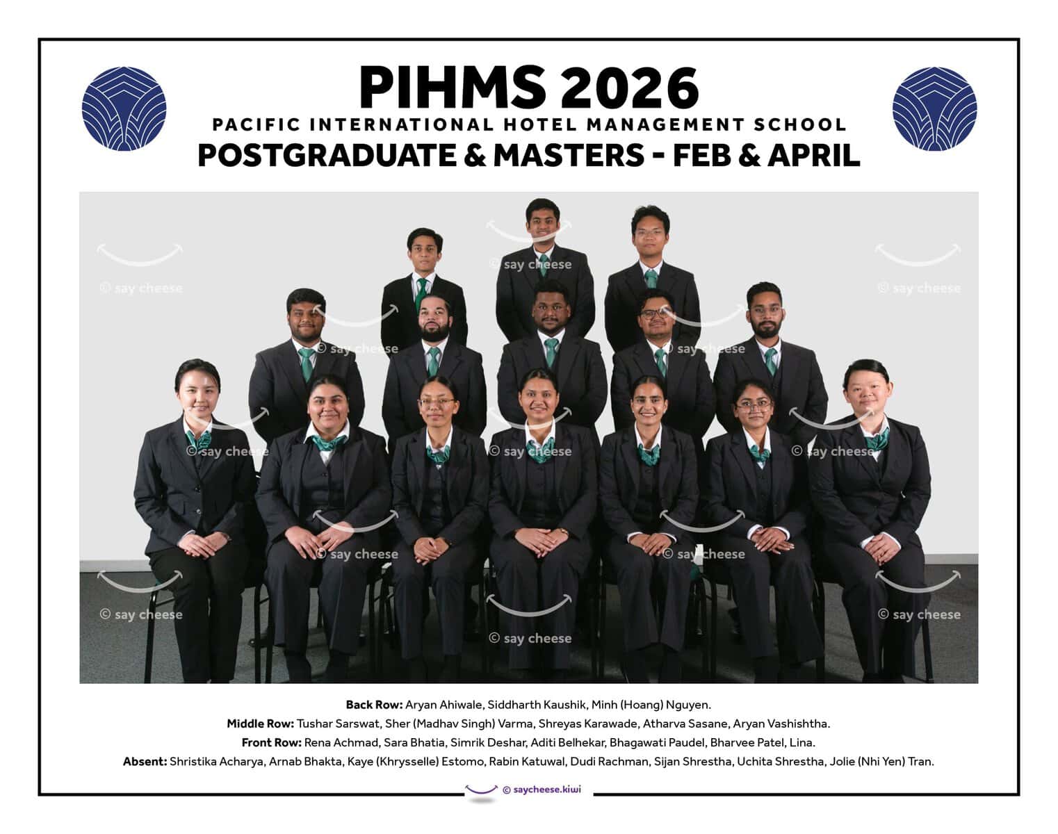 Postgraduate hotel management students in formal attire at PIMHS 2026 graduation.