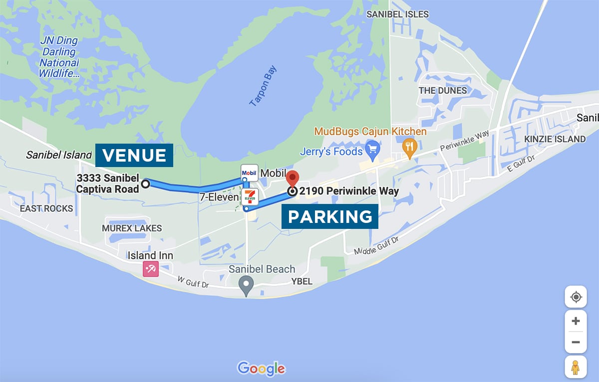 map of sanibel marking parking and venue locations