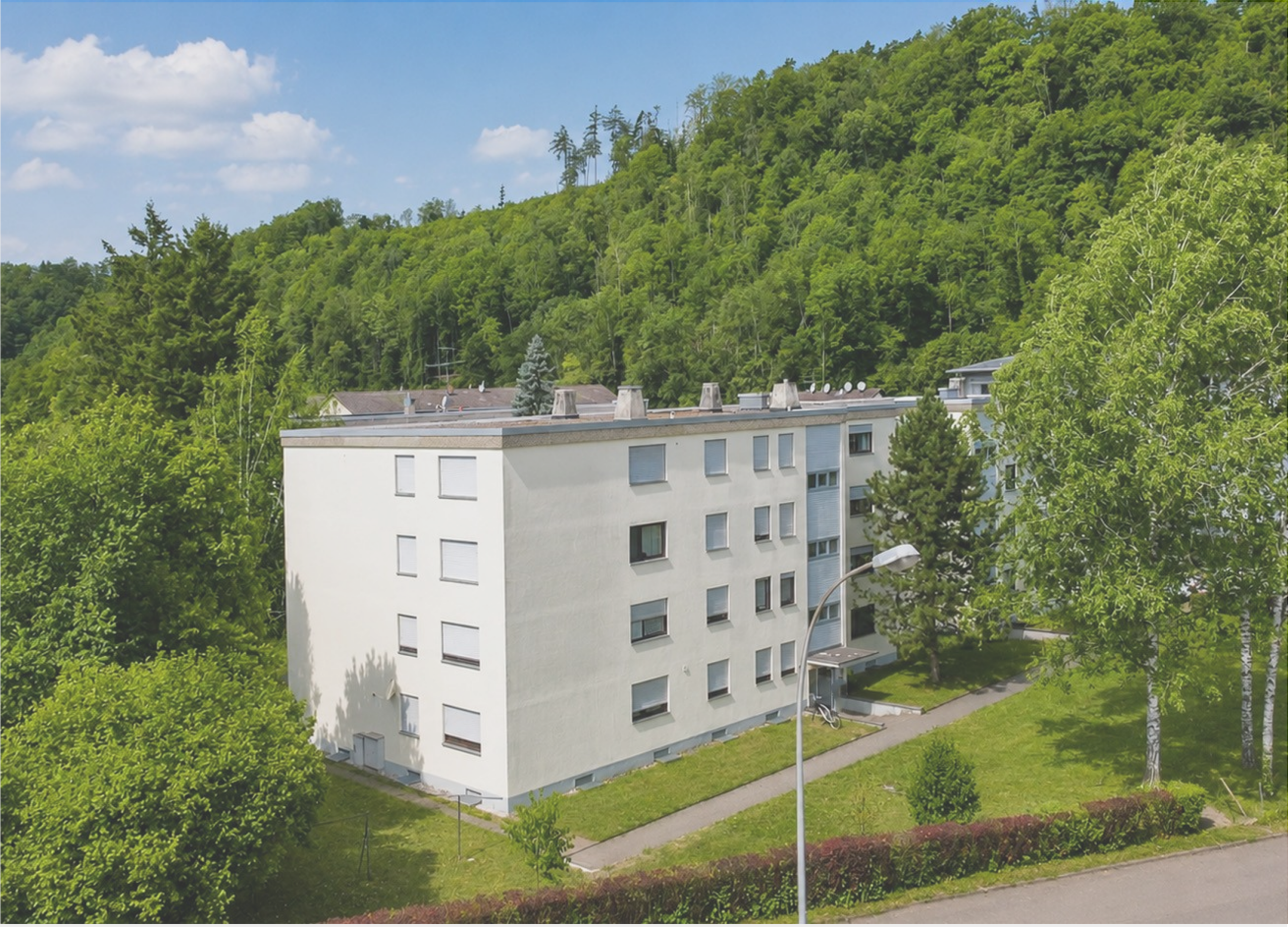 Mehrfamilienhaus in ruhiger Lage umgeben von Bäumen und Natur.