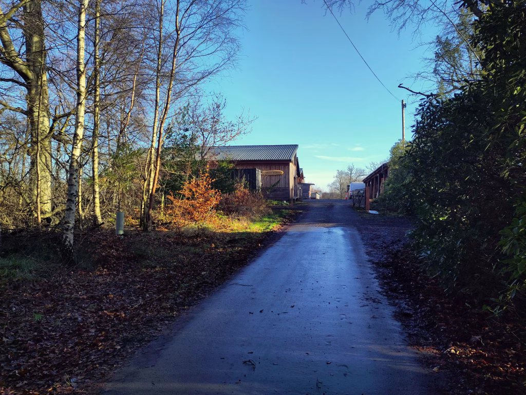 Road leading to the entrance of Scottish Wood sawmill