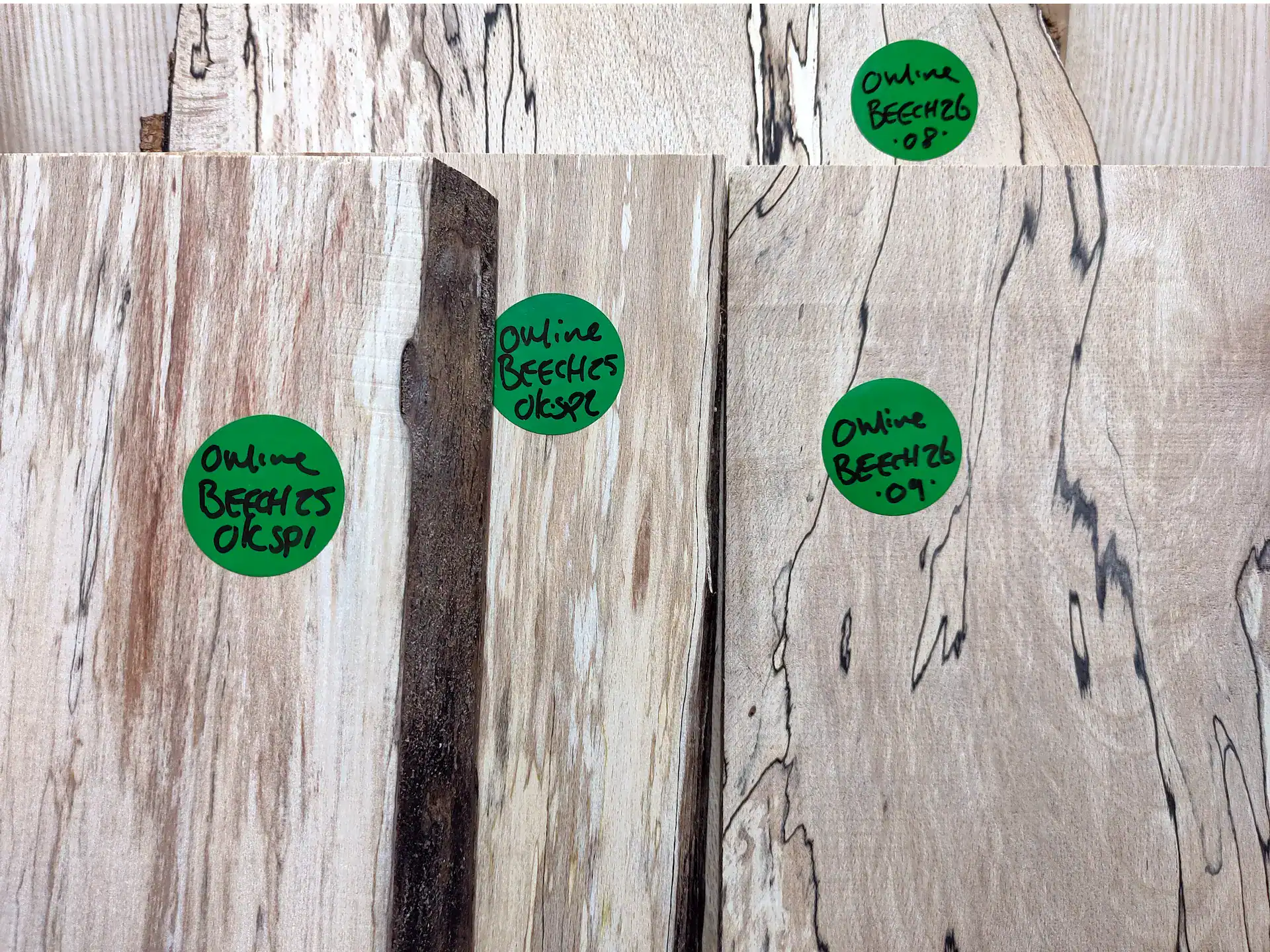 Some spalted beech boards reserved to be sold at the Scottish Wood online shop