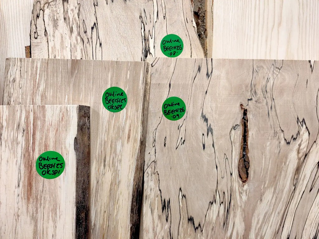 Close up of homegrown Spalted Beech hardwood boards