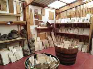 Scottish Wood's old showroom displaying a selection of offcuts and burrs
