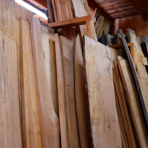 View inside the Scottish Wood stores of rough sawn hardwood timber boards