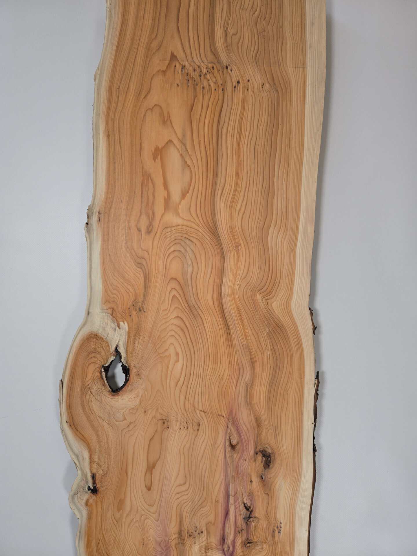 Bold Yew timber board with natural grain and offcut edges for woodworking.