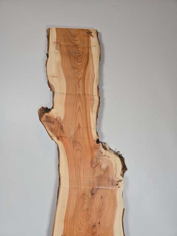Narrow yew timber board with natural edges and visible grain pattern.