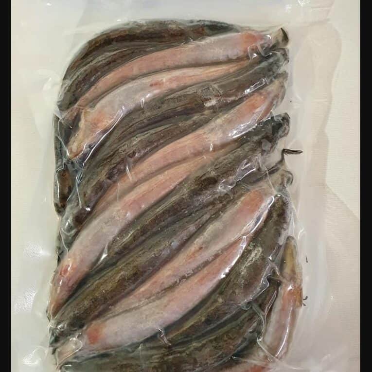 a bag of fish in a white background