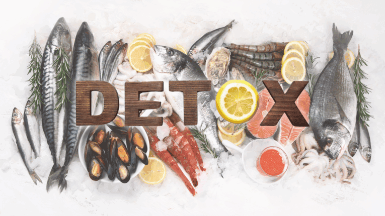 a group of fish and seafood