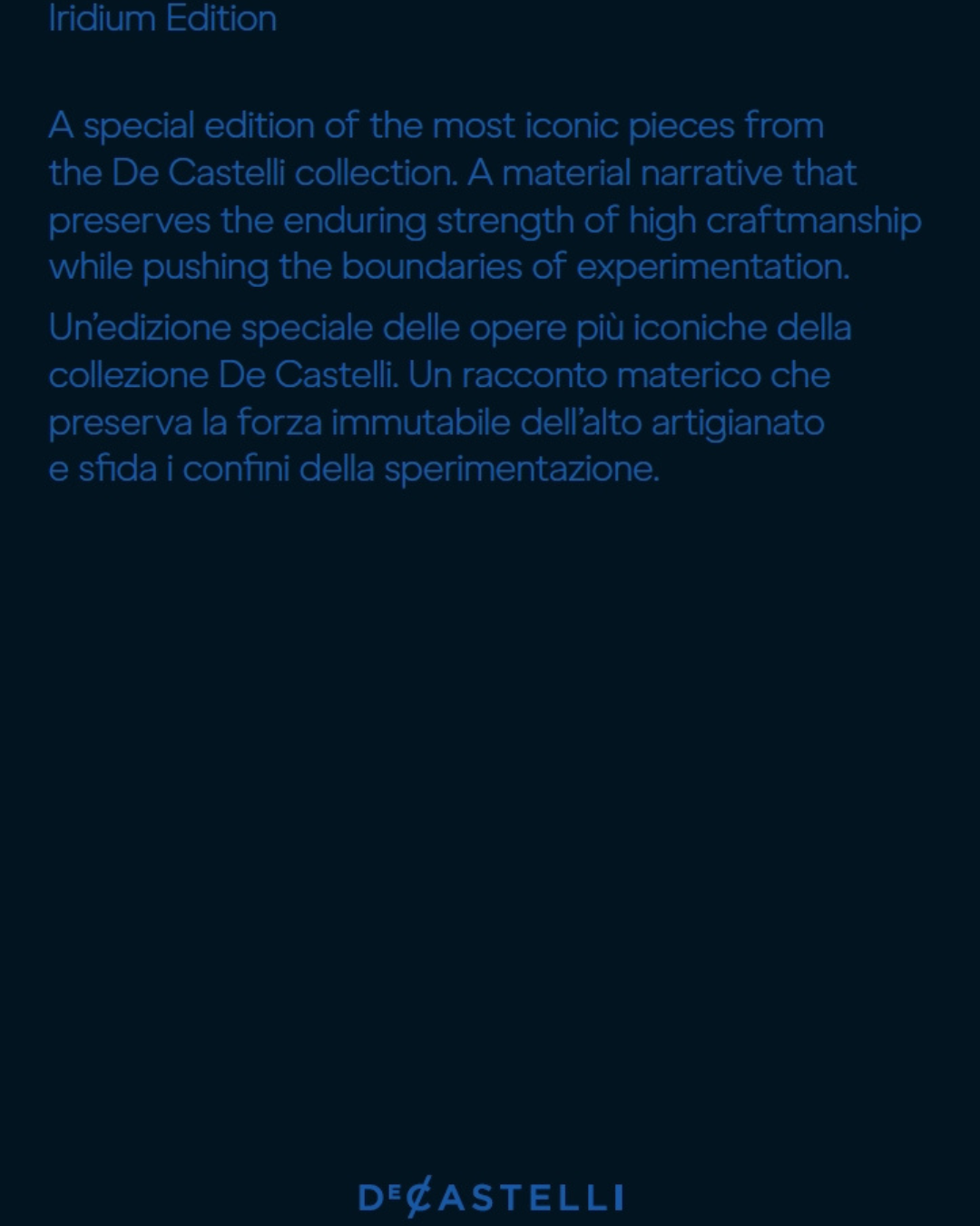 De Castelli Iridium Edition catalogue cover 2025 – Seasons of Living