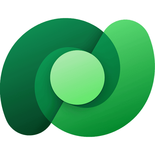 Green abstract logo with overlapping circular shapes representing technology or connectivity.
