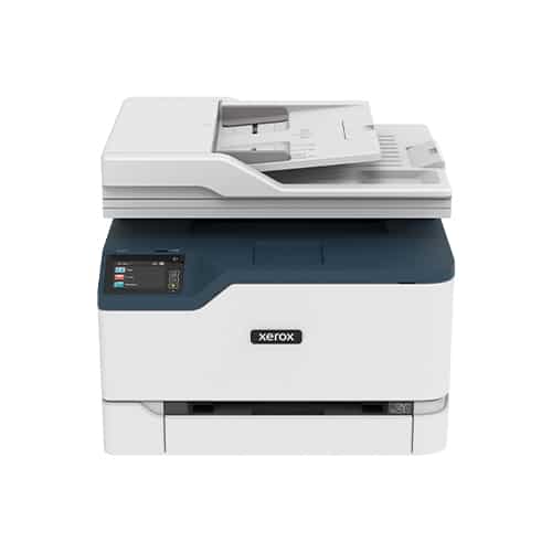 High-resolution Xerox multifunction printer with document feeder for office scanning and printing.