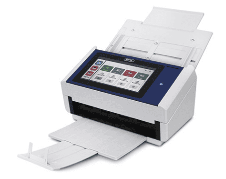 High-speed document scanner with touchscreen interface for efficient digital document management.