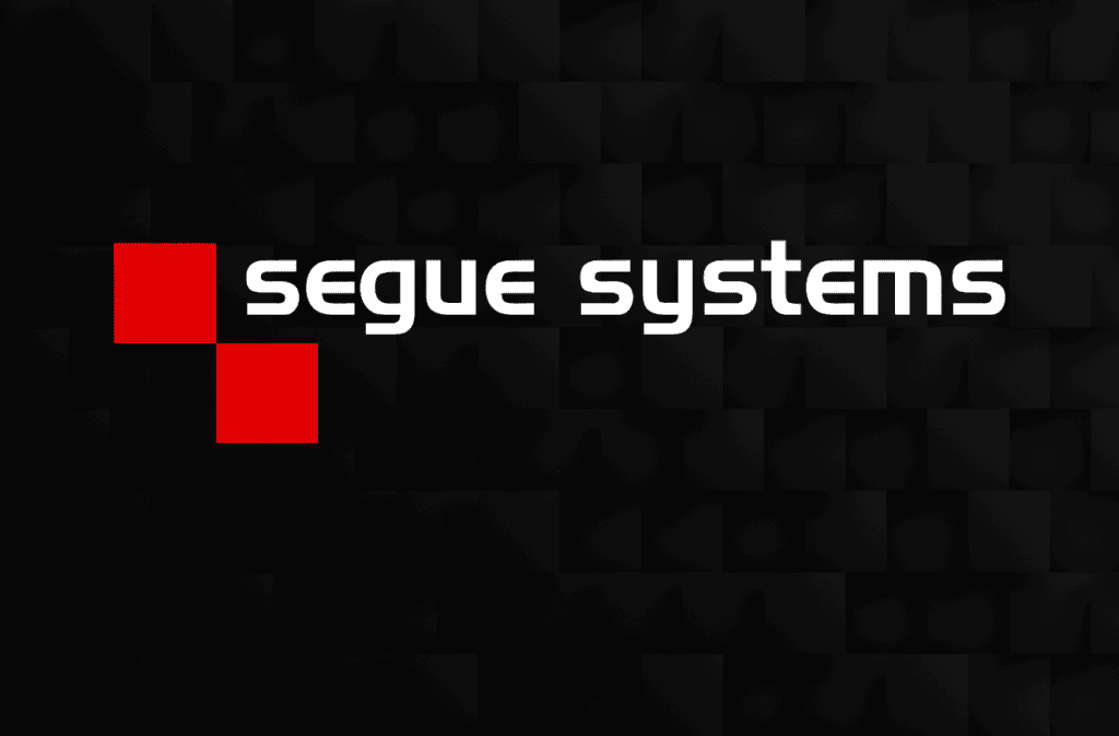 Segue Systems logo with red squares and white text on a dark, textured background.