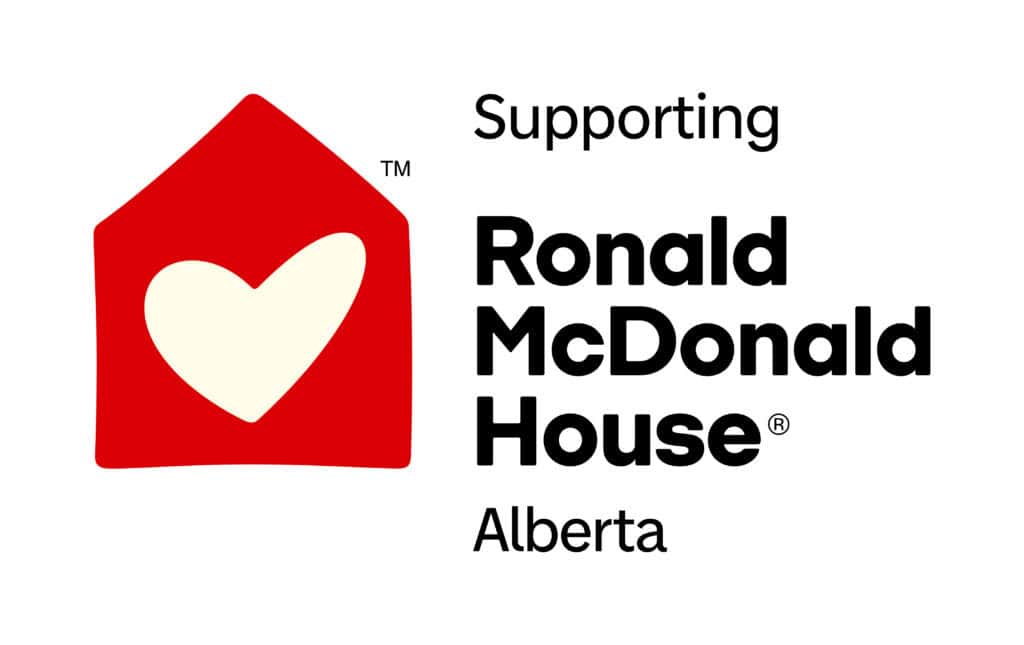 Supporting Ronald McDonald House Alberta charity with heart logo and clear text.