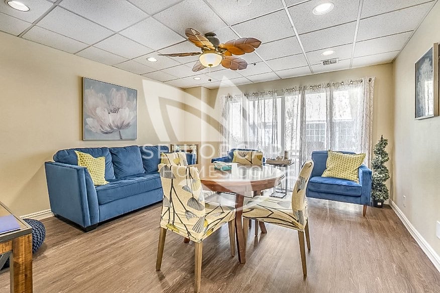 Welcoming, bright bistro lounge area at Brookdale Central Whittier