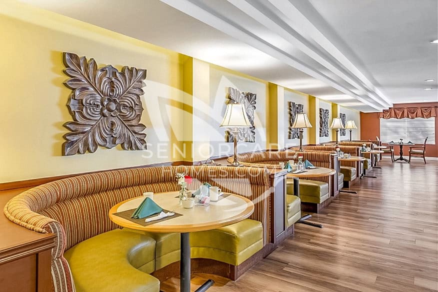 Welcoming, bright bistro lounge area at Brookdale Uptown Whittier