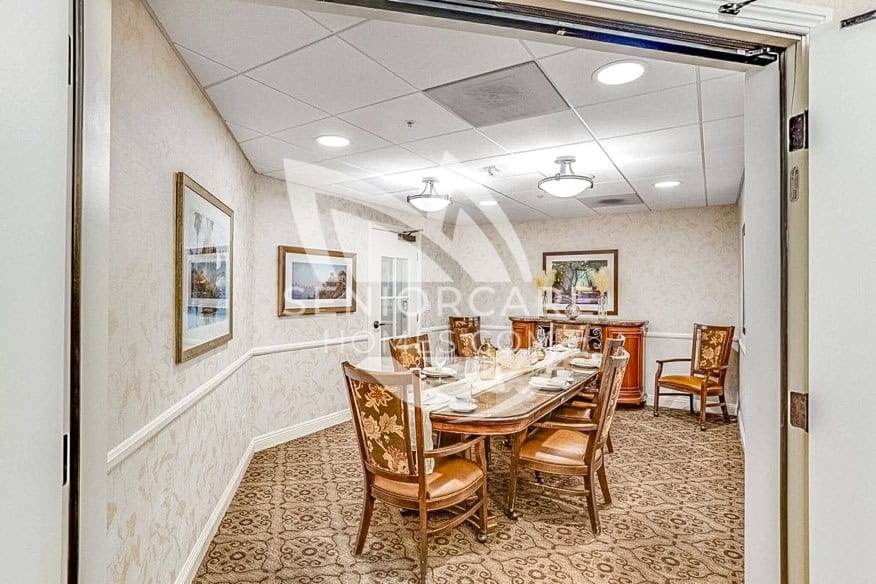 Elegant, bright private dining room at Sunrise Senior Living Yorba Linda
