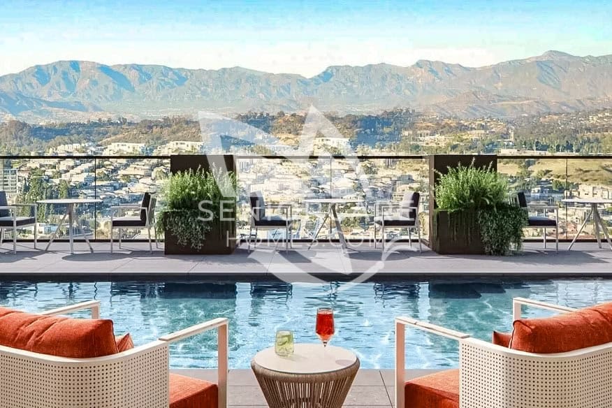View of the pool and view at Ellore Senior Living