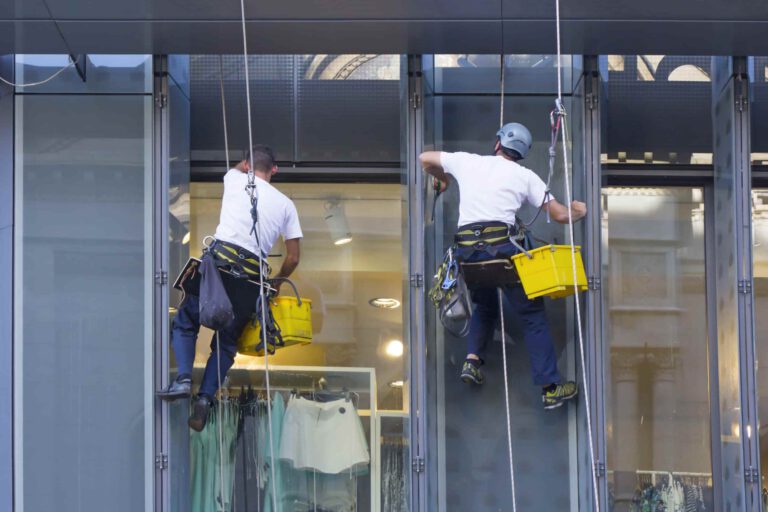 Professional commercial window cleaning for high-rise buildings in Manchester.
