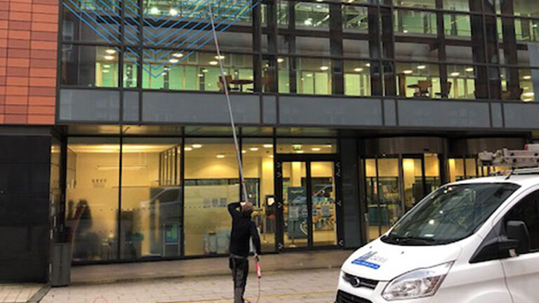 Professional commercial window cleaning for office buildings and storefronts.