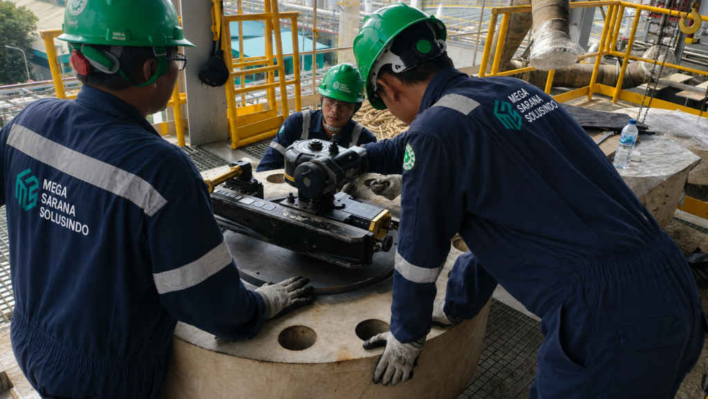 Teknisi MS Solusindo sedang melakukan flange facing machining di Wilmar