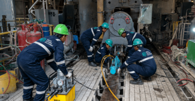 Teknisi MS Solusindo sedang mengerjakan project Jacking di Sement Baturaja