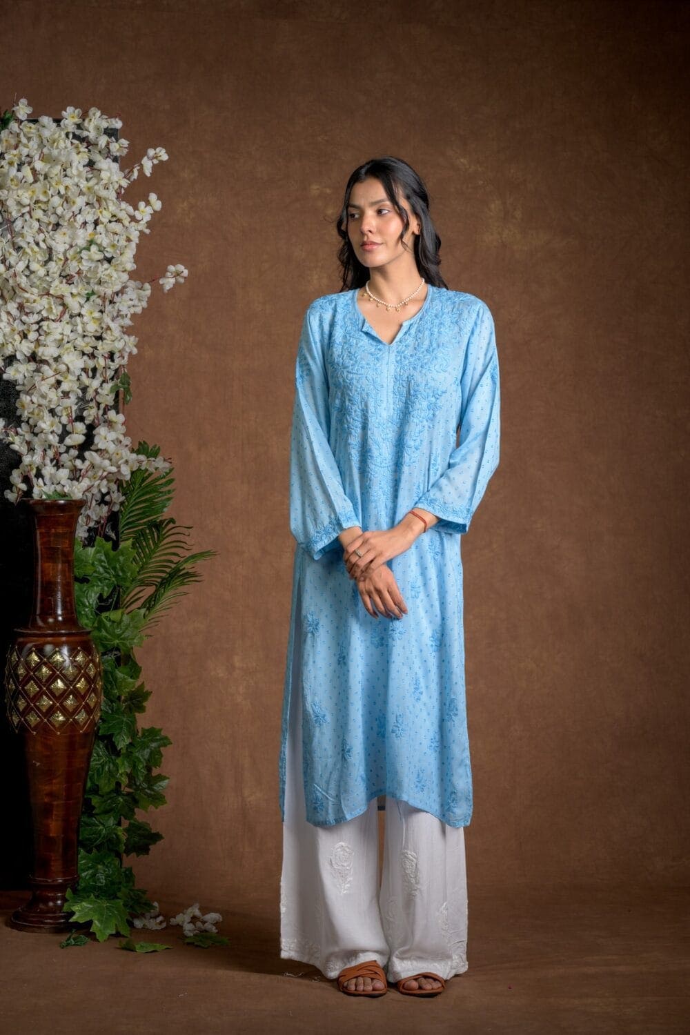 Gurbani Elegance - Blue Long Cotton Kurti