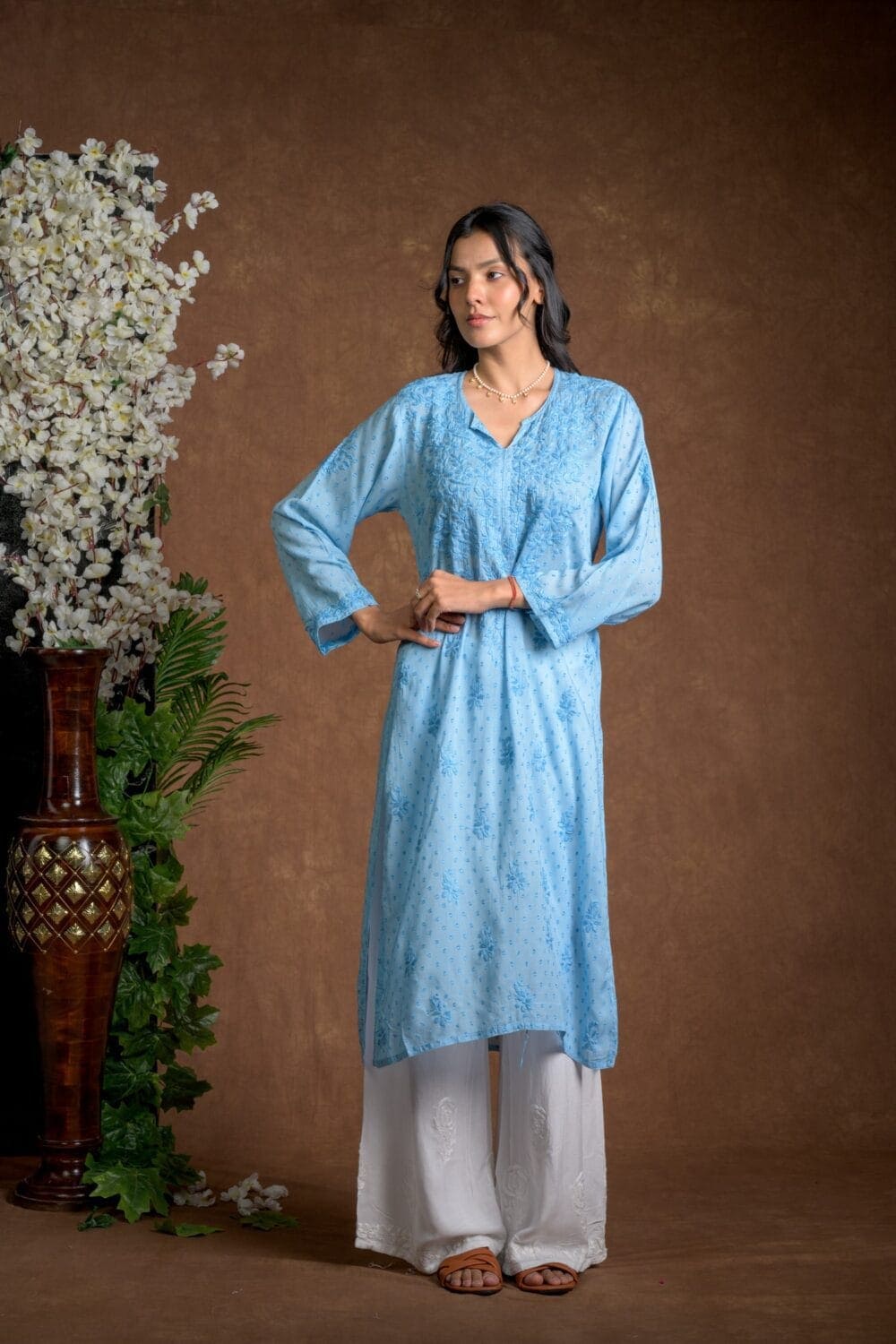 Gurbani Elegance - Blue Long Cotton Kurti
