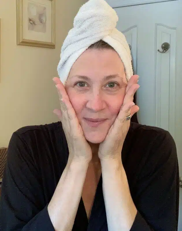Tina applying moisturizer, Step 4