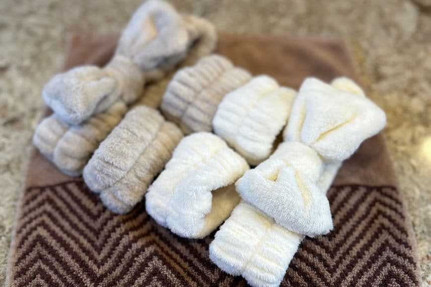 headband & wristband face washing set on counter