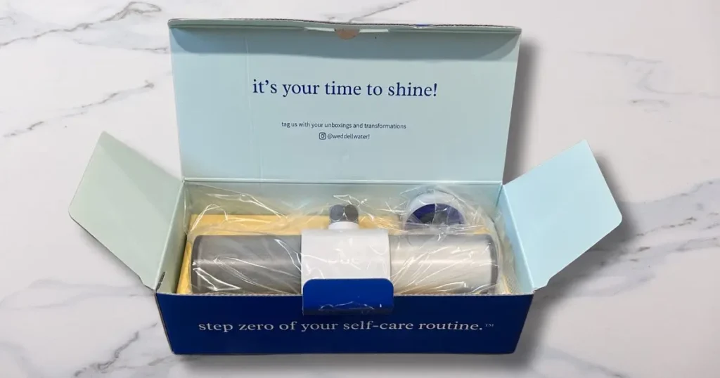 Weddell Duo Shower Filter in box on counter